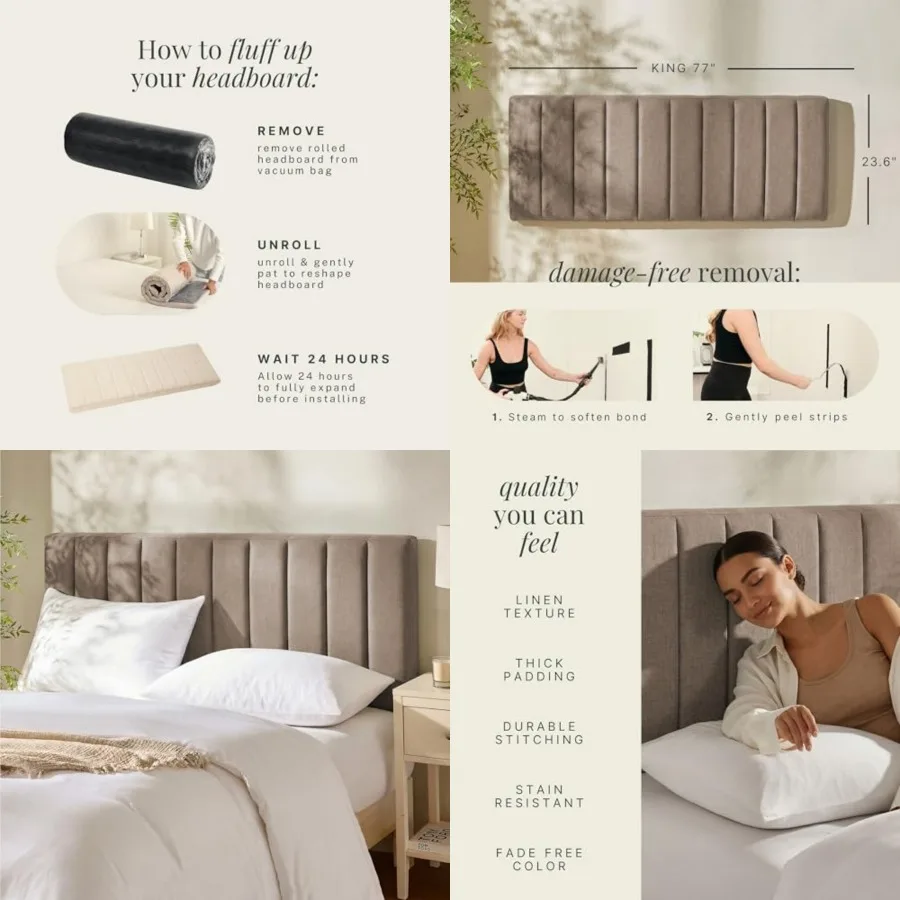 Upholstered Headboard - Easy Assemble Channel Stitched Headboard Size Bed - Wall Mounted Headboards with 3D Soundproof Wall Pan
Upholstered Headboard - Easy Assemble Channel Stitched Headboard Size Bed - Wall Mounted Headboards with 3D Soundproof Wall Pan