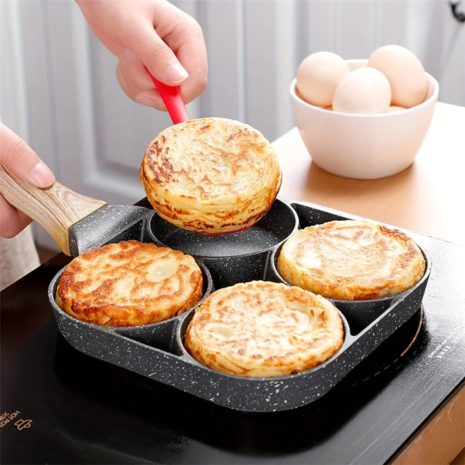 4-Cup Non-Stick Egg & Pancake Pan - Durable Aluminium Alloy with Heat-Resistant Handle for Easy Breakfast Cooking & Clean-Up
4-Cup Non-Stick Egg & Pancake Pan - Durable Aluminium Alloy with Heat-Resistant Handle for Easy Breakfast Cooking & Clean-Up