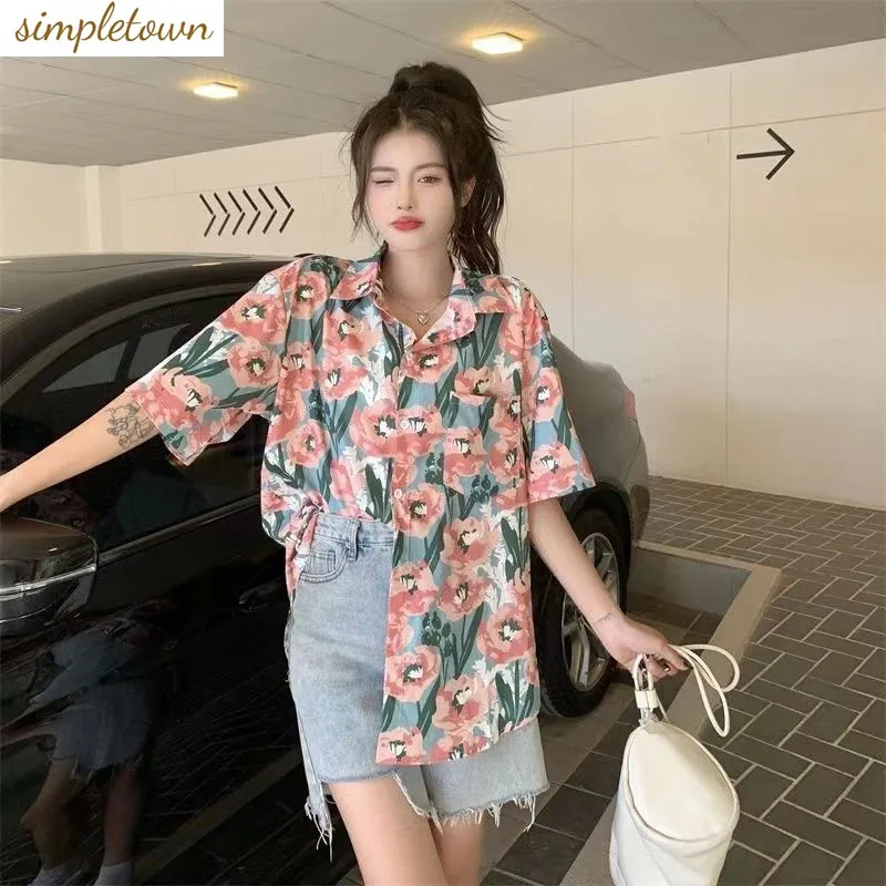 Summer retro European and American style printed shirt fashionable loose short sleeved top trend
Summer retro European and American style printed shirt fashionable loose short sleeved top trend
