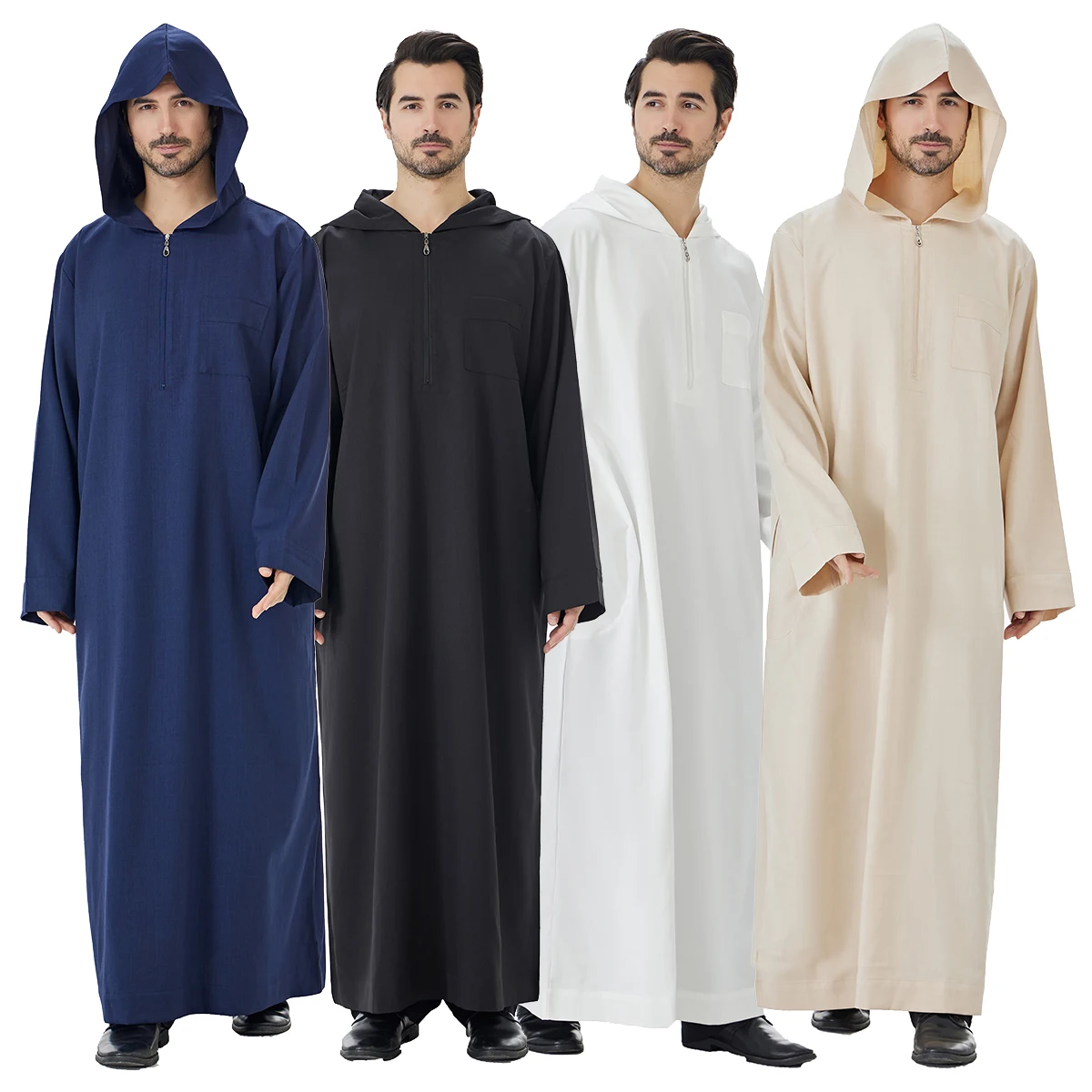 TH848 Men's Muslim Middle Eastern Men Long Sleeves Hooded Solid Color Zipper Robe Arab Male Jubba Thobe
TH848 Men's Muslim Middle Eastern Men Long Sleeves Hooded Solid Color Zipper Robe Arab Male Jubba Thobe