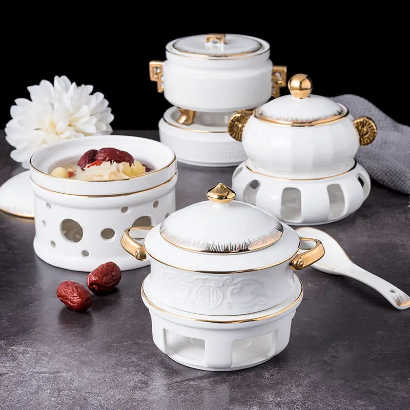 Ceramic Stew Pot Hotel Palace European High-end Bowl with Lid Outline In Gold Stew Bowl Heat Resistant Bowl with Stove
Ceramic Stew Pot Hotel Palace European High-end Bowl with Lid Outline In Gold Stew Bowl Heat Resistant Bowl with Stove