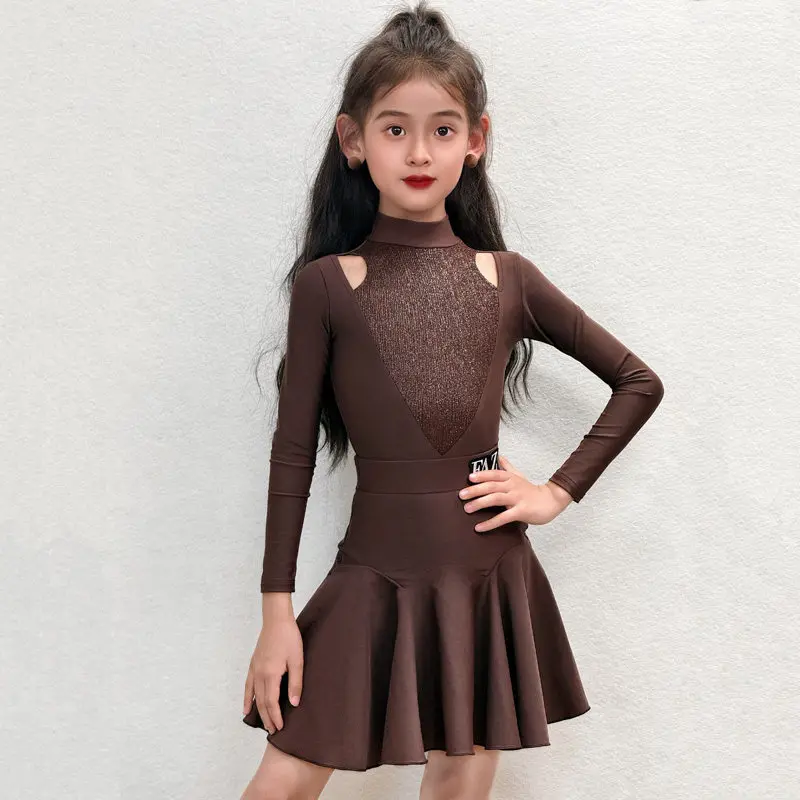Children Latin Outfit Girls Performance Stage Wear Long Sleeve Brown Dance Suit Cha Cha Dancing Clothes Dancer Practice Set 3798
Children Latin Outfit Girls Performance Stage Wear Long Sleeve Brown Dance Suit Cha Cha Dancing Clothes Dancer Practice Set 3798