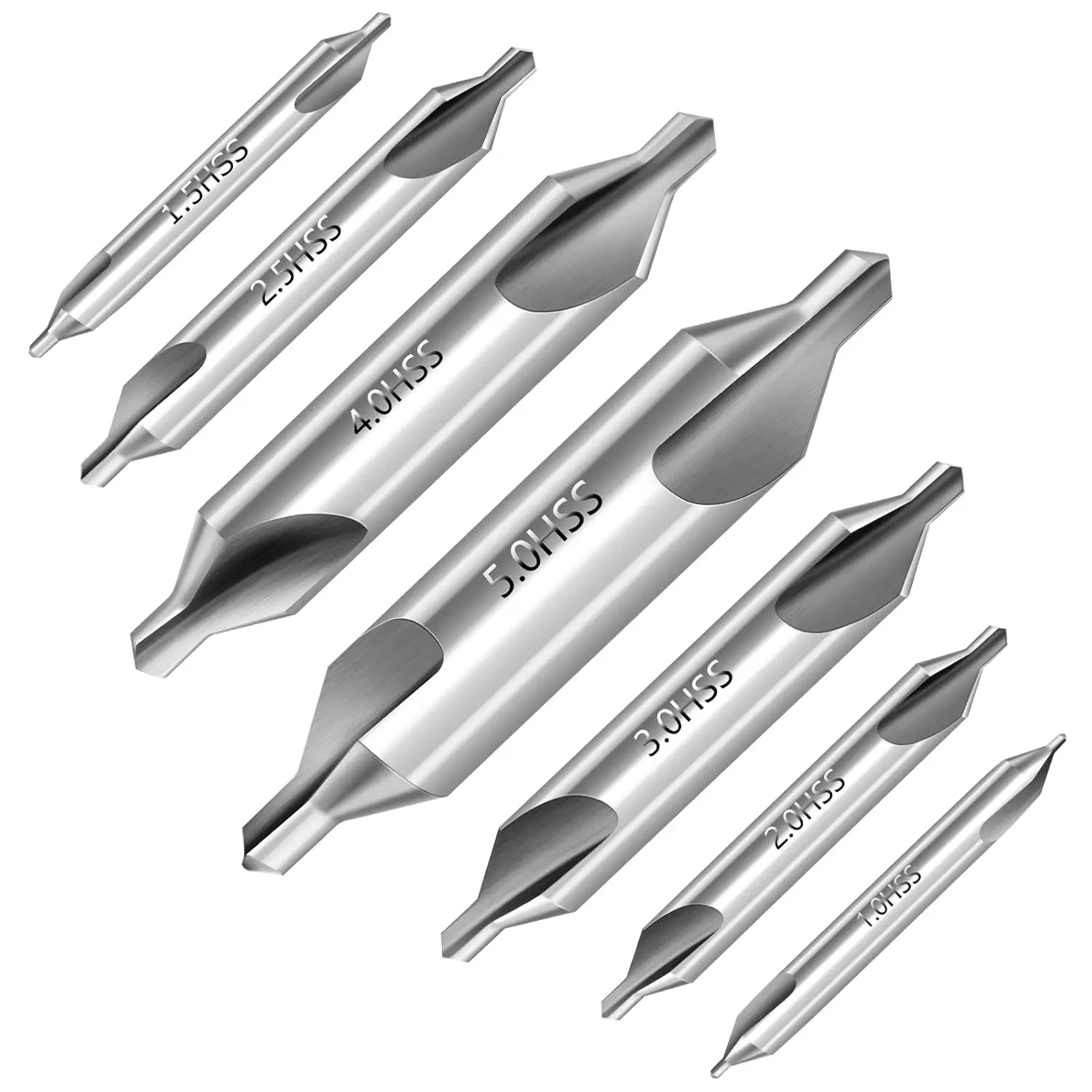7pcs Center Drill Bit Set, M2 HSS 60° Countersink Tools for Lathe, Sizes 1.0-5.0mm
7pcs Center Drill Bit Set, M2 HSS 60° Countersink Tools for Lathe, Sizes 1.0-5.0mm