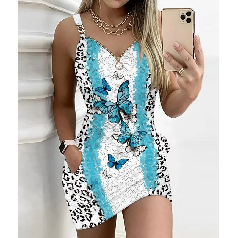 Spring Summer New High Waist Fashion Sexy Dress Chain Strap Women Sleeveless Zipper V neck Printed Mini Dress
Spring Summer New High Waist Fashion Sexy Dress Chain Strap Women Sleeveless Zipper V neck Printed Mini Dress
