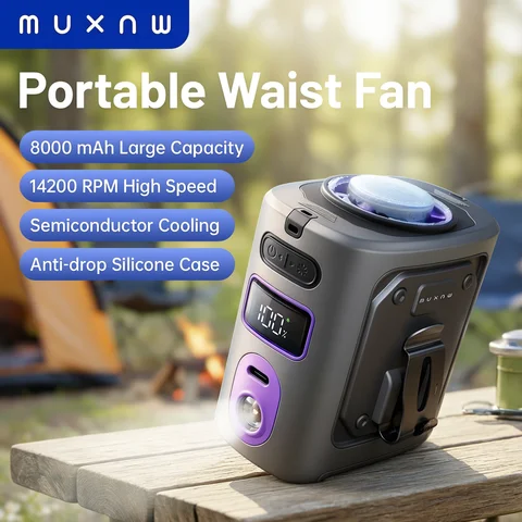 MUXNW Ventilador Waistban Rechargeable Clip-On Waist Fan with Ice Cooling Plate, 8000mAh Portable Hands-free Belt Fan for Campin