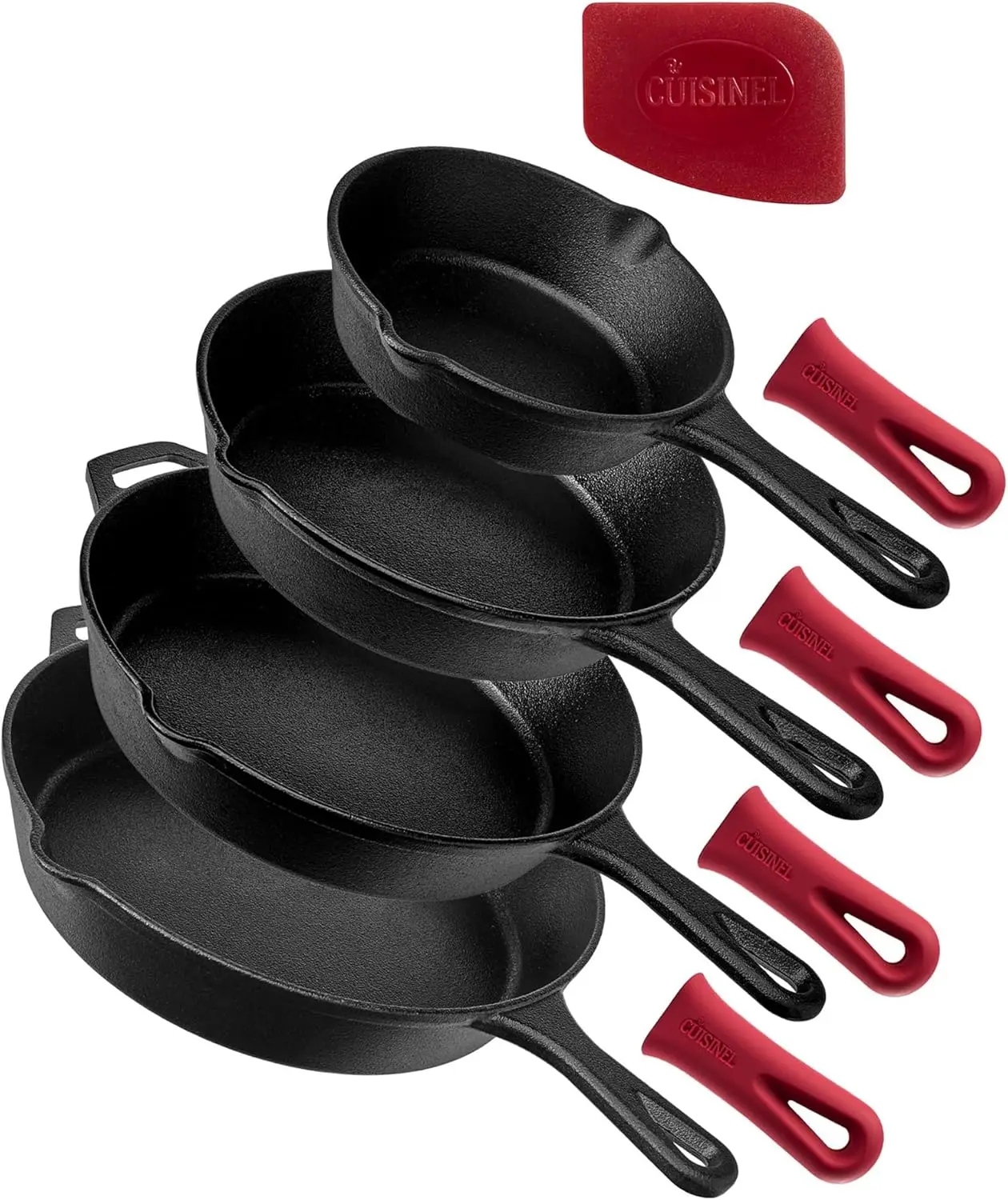 4-Piece Cast Iron Skillet Set - 6" to 12" Sizes with Heat-Resistant Handle Covers - Oven Safe Cookware for Indoor/Outdoor Use
4-Piece Cast Iron Skillet Set - 6" to 12" Sizes with Heat-Resistant Handle Covers - Oven Safe Cookware for Indoor/Outdoor Use