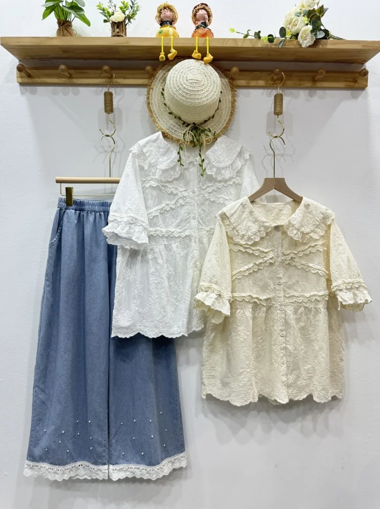 Mori kei clothing sweet lolita shirt peter pan collar short sleeve lace embroider shirts and blouses Japanese style vintage tops
Mori kei clothing sweet lolita shirt peter pan collar short sleeve lace embroider shirts and blouses Japanese style vintage tops