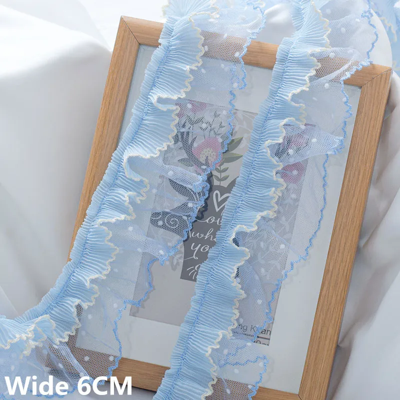 6CM Wide Double Layers Sky Blue Chiffon Mesh Polka Dots Embroidery Ruffle Lace Trim Lolita Dress Collar Cuffs DIY Sewing Decor
6CM Wide Double Layers Sky Blue Chiffon Mesh Polka Dots Embroidery Ruffle Lace Trim Lolita Dress Collar Cuffs DIY Sewing Decor
