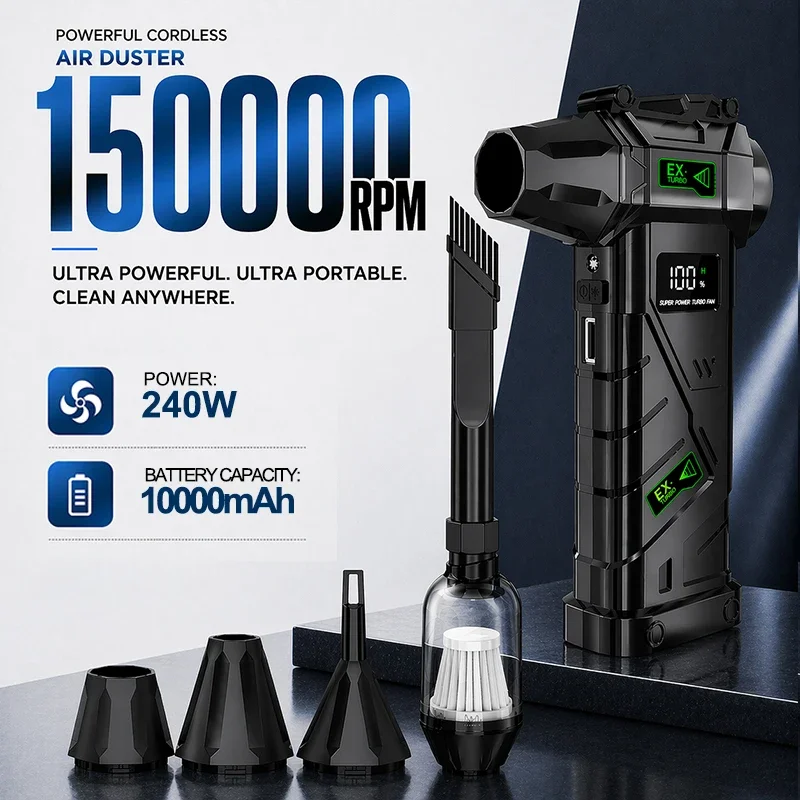 Powerful Violent Fan 150000RPM Turbo Air Blower Cordless Vacuum Cleaner High Speed Brushless Motor With LedLight Digital Display
Powerful Violent Fan 150000RPM Turbo Air Blower Cordless Vacuum Cleaner High Speed Brushless Motor With LedLight Digital Display