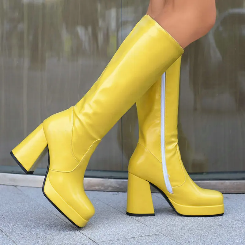2024 Women Knee High Boots Platform Thick High Heel Ladies Calf Boots PU Leather Square Toe Side Zipper Dress Fashion Women Boot
2024 Women Knee High Boots Platform Thick High Heel Ladies Calf Boots PU Leather Square Toe Side Zipper Dress Fashion Women Boot
