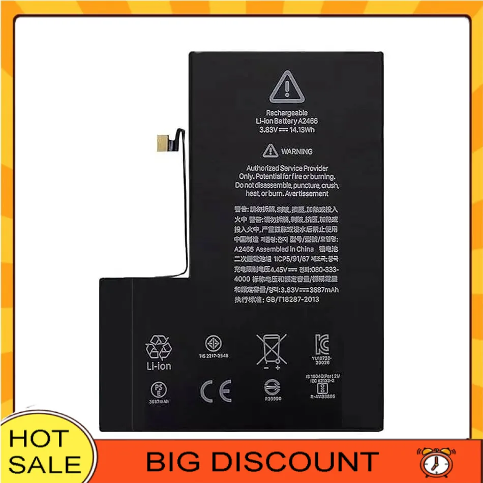 Mobile Phone Battery Reliable Power High-Capacity For Apple iPhone 12 Pro Max 12Pro Max A2342 A2410 A2411 A2412 3687mAh
Mobile Phone Battery Reliable Power High-Capacity For Apple iPhone 12 Pro Max 12Pro Max A2342 A2410 A2411 A2412 3687mAh
