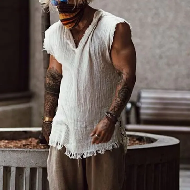 Summer Men Vest Solid Color Casual Individual Old Style Loose Type Ripped Edge V Neck Sleeveless Men Tank Tops Daily Men Clothes
Summer Men Vest Solid Color Casual Individual Old Style Loose Type Ripped Edge V Neck Sleeveless Men Tank Tops Daily Men Clothes