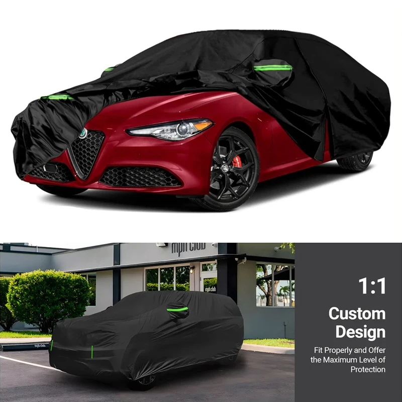 210T водонепроницаемый автомобильный чехол на заказ, подходит для Alfa Romeo Giulia 2012-2025, всепогодная погода с молнией двери, защита от снега, дождя, пыли и града
210T водонепроницаемый автомобильный чехол на заказ, подходит для Alfa Romeo Giulia 2012-2025, всепогодная погода с молнией двери, защита от снега, дождя, пыли и града