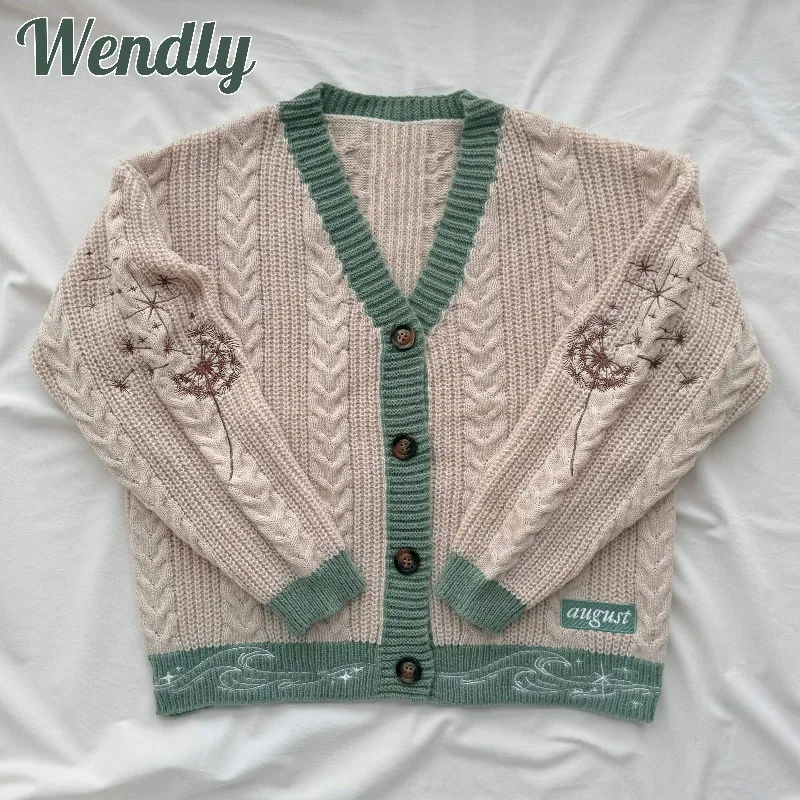 August Cardigan Sweaters for Women Dandelion Embroidery Knitted Cardigans Folklore Girl Concert Outfit Retro Green V-neck Tops
August Cardigan Sweaters for Women Dandelion Embroidery Knitted Cardigans Folklore Girl Concert Outfit Retro Green V-neck Tops