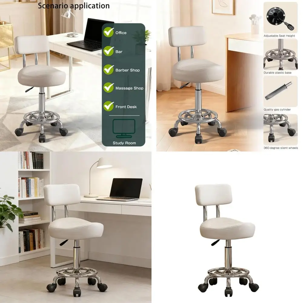 White Ergonomic PU Leather Swivel Chair with Lumbar Support, Adjustable Height and Footrest for Home Office & Bedroom
White Ergonomic PU Leather Swivel Chair with Lumbar Support, Adjustable Height and Footrest for Home Office & Bedroom