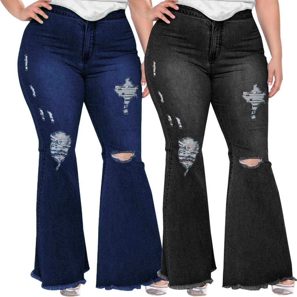 Spring and summer fashion Slim wide leg hole casual plus size fat beauty flared pants jeans high street commuter solid color new
Spring and summer fashion Slim wide leg hole casual plus size fat beauty flared pants jeans high street commuter solid color new