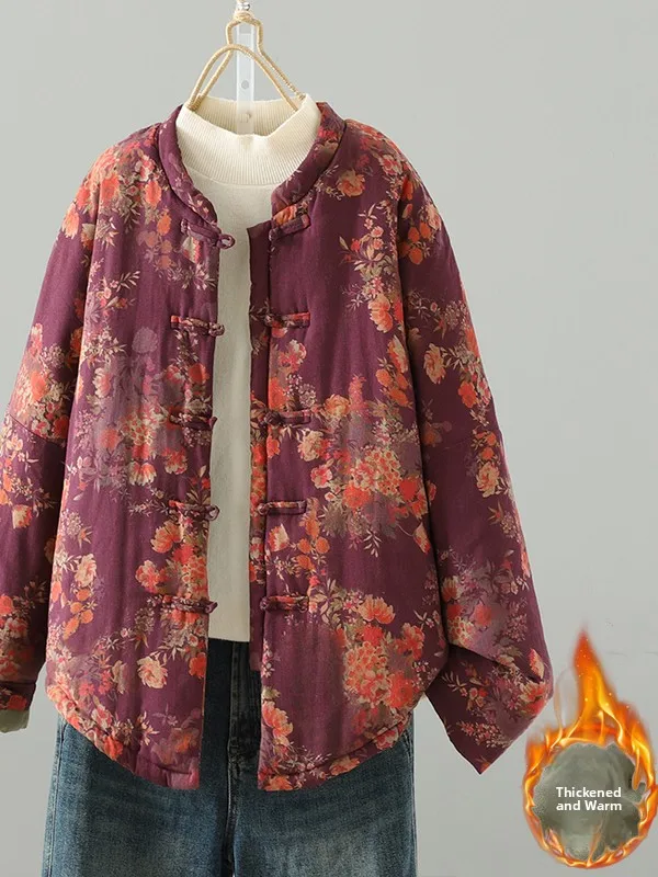 Thiened Cotton Jaet Women's Retro Cotton Linen Print Coat Stand Collar Long Sve Winter Outerwear Comfortable Casual
Thiened Cotton Jaet Women's Retro Cotton Linen Print Coat Stand Collar Long Sve Winter Outerwear Comfortable Casual