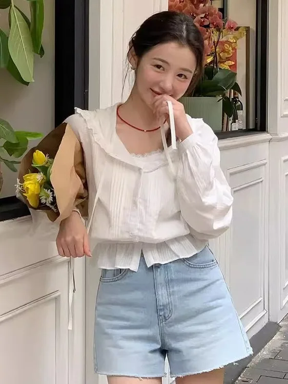 Sweet Korean Sle Women's irt ort Sve Long Sve Защита от солнца с цветочной отделкой на талии, утягивающий дизайн для похудения, осень Ne...
Sweet Korean Sle Women's irt ort Sve Long Sve Защита от солнца с цветочной отделкой на талии, утягивающий дизайн для похудения, осень Ne...