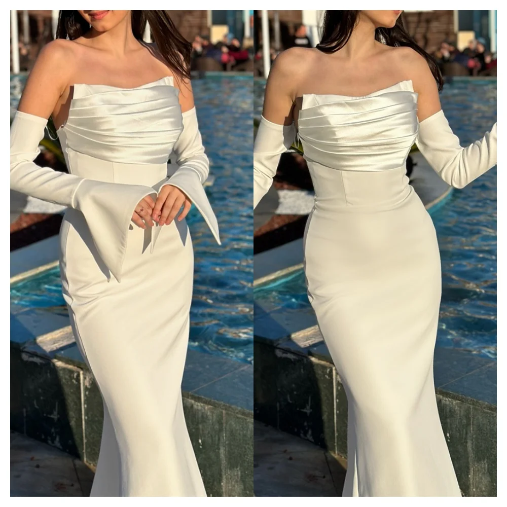 Customized Mermaid Graceful White Jersey Evening Dress Fashion Strapless Detachable Sleeve Party Dress Modern Celebrity Gowns
Customized Mermaid Graceful White Jersey Evening Dress Fashion Strapless Detachable Sleeve Party Dress Modern Celebrity Gowns