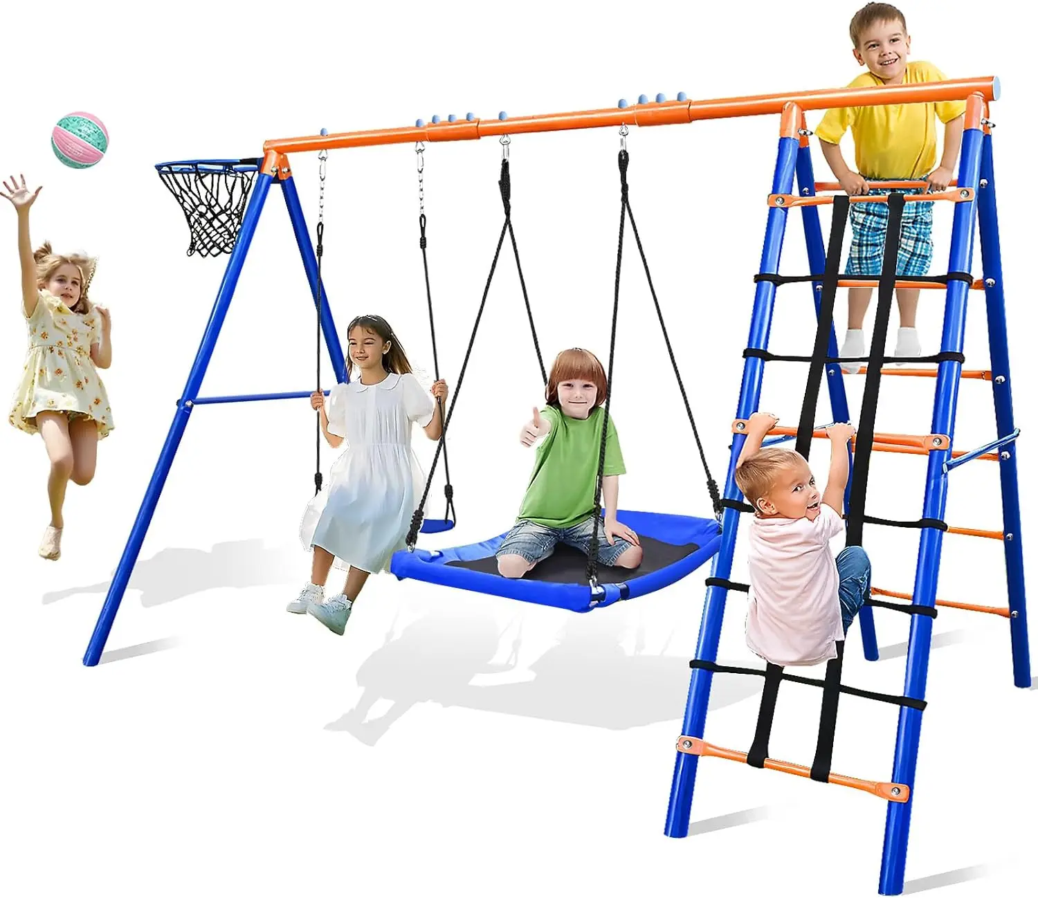 5-in-1 Heavy-Duty Metal Swing Set for Backyard - 500lb Capacity Outdoor Playset with Basketball Hoop & Climbing Rope
5-in-1 Heavy-Duty Metal Swing Set for Backyard - 500lb Capacity Outdoor Playset with Basketball Hoop & Climbing Rope