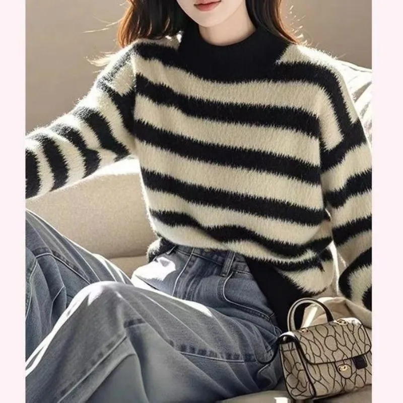 Half High Collar Striped Lantern Long Sleeve Sweater Knitted Women's Clothing Autumn Winter Casual Elegant Contrast Color Tops
Half High Collar Striped Lantern Long Sleeve Sweater Knitted Women's Clothing Autumn Winter Casual Elegant Contrast Color Tops