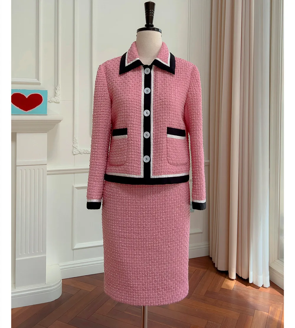 2022 Autumn Winter Elegant Women's High Quality Pink Tweed Jackets + Skirts B628
2022 Autumn Winter Elegant Women's High Quality Pink Tweed Jackets + Skirts B628