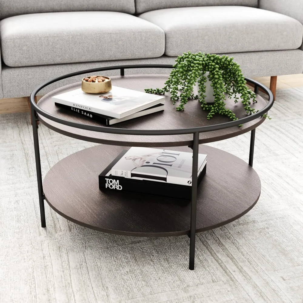Paloma Round Coffee Tea or Cocktail with Raised Tray Top Edge Tables, 2-Tier Minimalist Style Living Room, Dark Oak/Matte Black
Paloma Round Coffee Tea or Cocktail with Raised Tray Top Edge Tables, 2-Tier Minimalist Style Living Room, Dark Oak/Matte Black