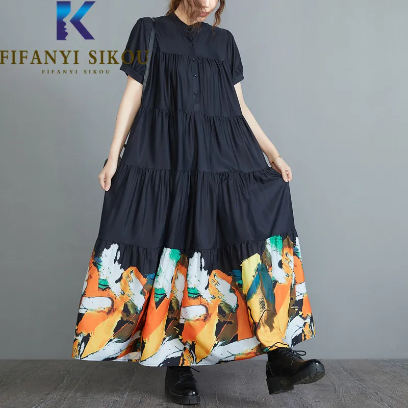 Black Shirts Dresses Women Spliced Fashion Print Short Sleeve High Waist Maxi Dress Female Loose Casual Summer Dress 2022 New
Black Shirts Dresses Women Spliced Fashion Print Short Sleeve High Waist Maxi Dress Female Loose Casual Summer Dress 2022 New