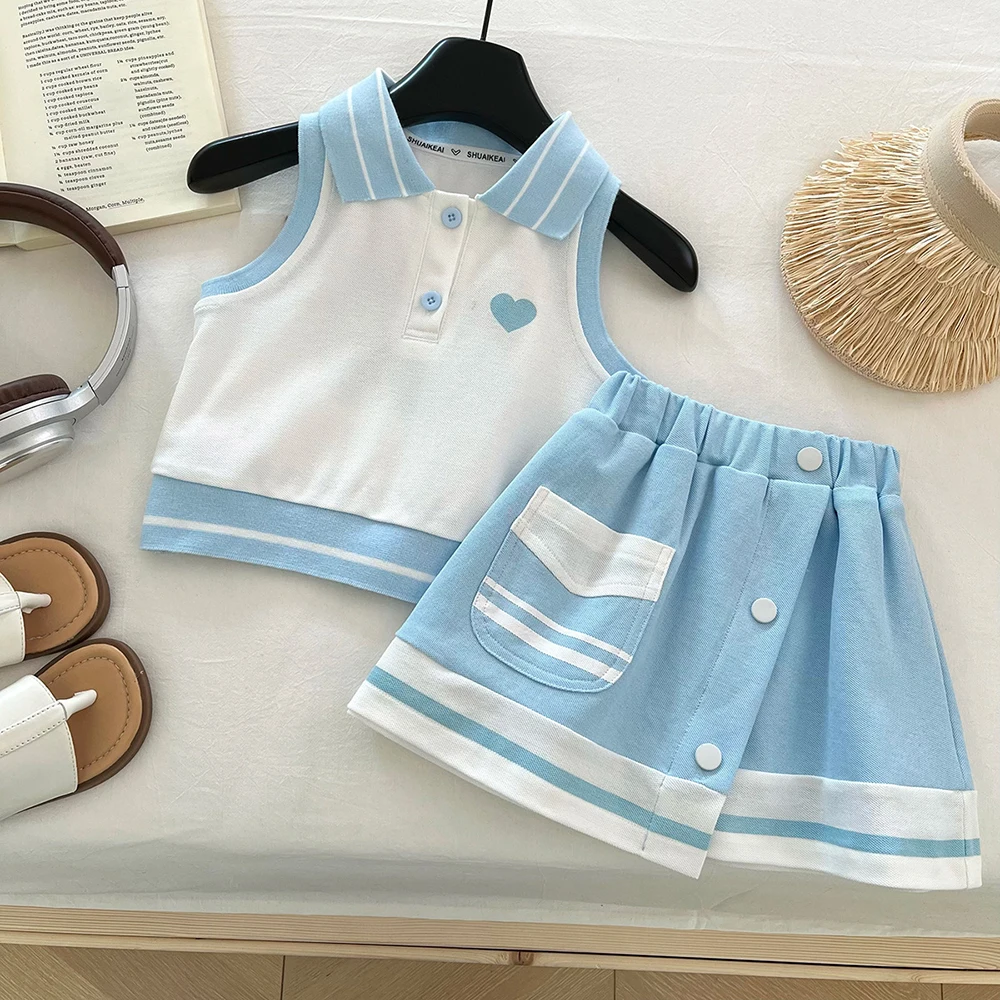 Summer Girls Clothes Sets 2025 New Blue Sleeveless T-shirt+Skirts 2Pcs for Kids Baby College Style Casual Children Tracksuit
Summer Girls Clothes Sets 2025 New Blue Sleeveless T-shirt+Skirts 2Pcs for Kids Baby College Style Casual Children Tracksuit