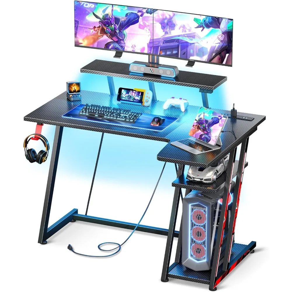 Small Gaming Desk with LED Lights &Power Outlets,L Shaped Gaming Computer Desk with Storage Shelf,Gamer Table with Monitor Stand
Small Gaming Desk with LED Lights &Power Outlets,L Shaped Gaming Computer Desk with Storage Shelf,Gamer Table with Monitor Stand
