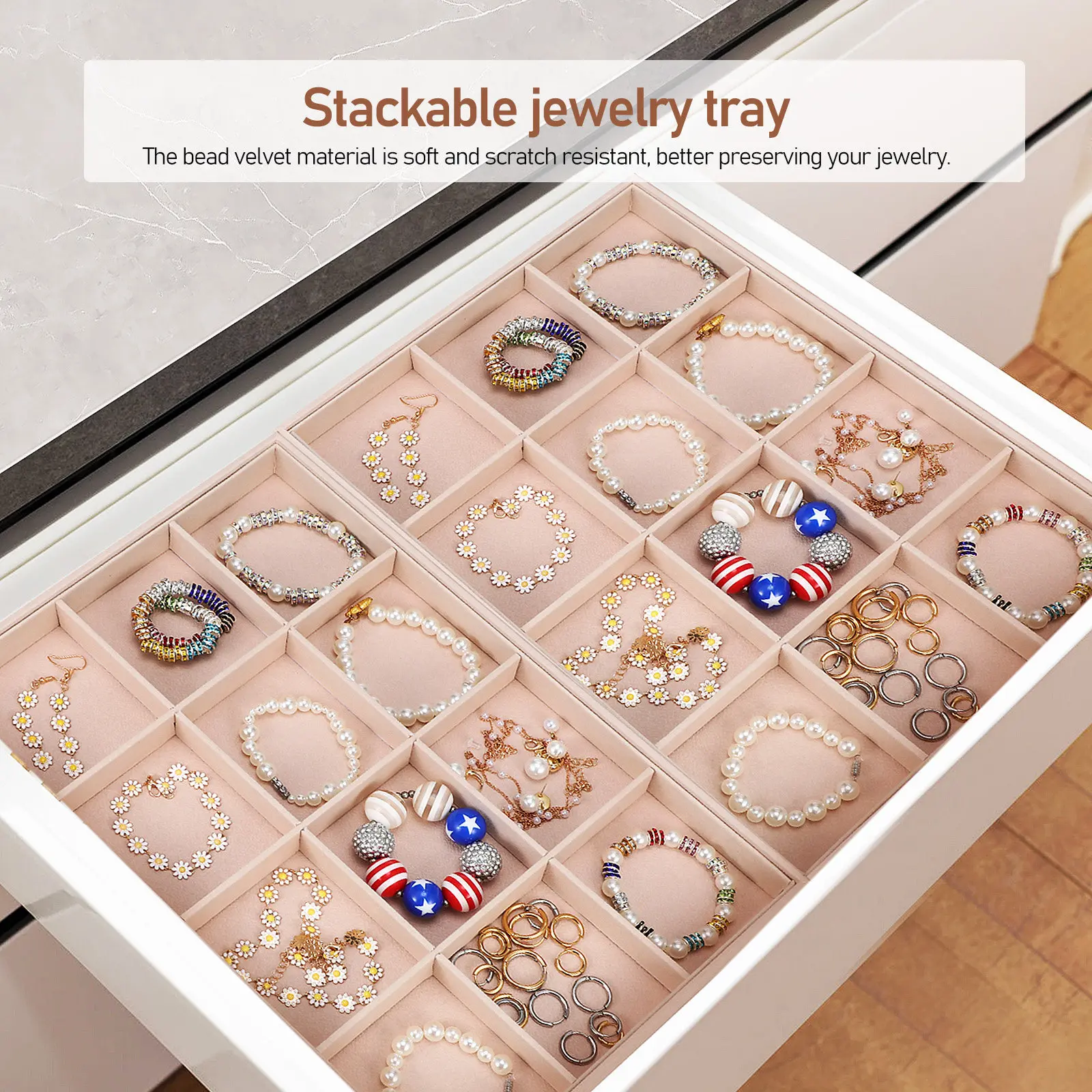 2Pcs Jewelry Organizer Tray Adjustable Dividers Flexible Compartments Storage Display for Drawer Necklaces Rings Bracelets
2Pcs Jewelry Organizer Tray Adjustable Dividers Flexible Compartments Storage Display for Drawer Necklaces Rings Bracelets