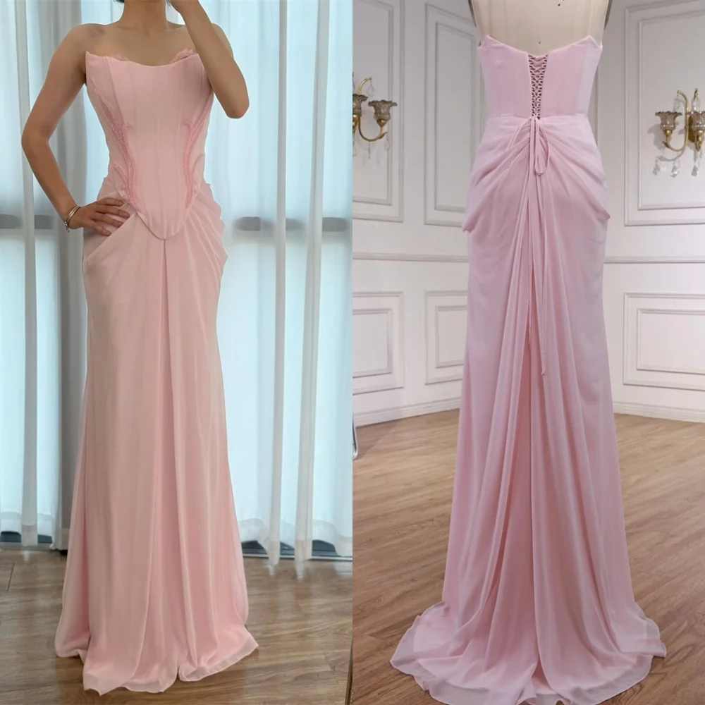 Customized Temperament Pink Jersey Evening Dress High Quality Strapless Sleeveless Lace Up Back Sweep Train Homecoming Dress
Customized Temperament Pink Jersey Evening Dress High Quality Strapless Sleeveless Lace Up Back Sweep Train Homecoming Dress