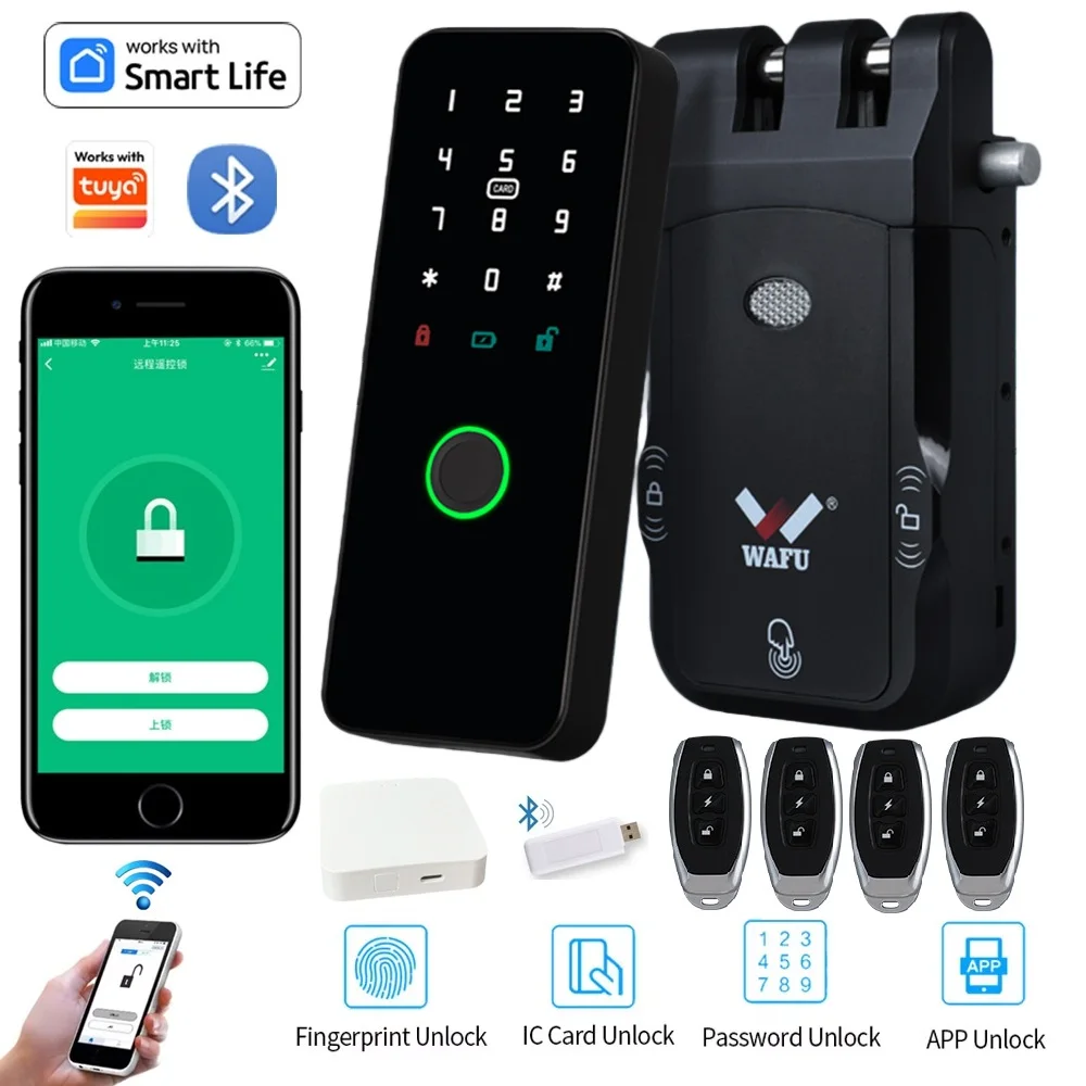 WAFU 026 Wireless Smart Door Lock Waterproof Tuya APP Metal Fingerprint Card Password Access Anti-theft invisible Remote Control
WAFU 026 Wireless Smart Door Lock Waterproof Tuya APP Metal Fingerprint Card Password Access Anti-theft invisible Remote Control