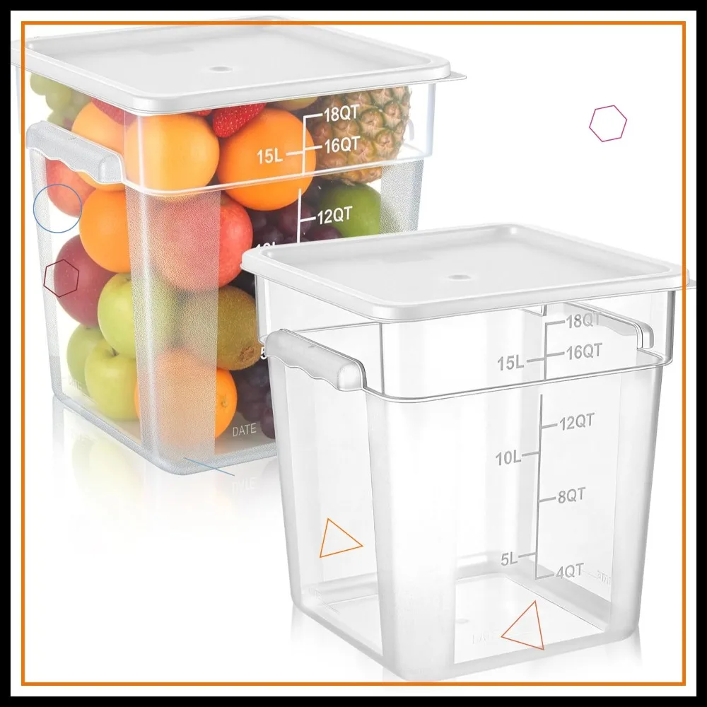 2-Pack Square Food Storage Containers, Clear Polycarbonate with Lids, 18 Qt, Commercial Kitchen Use
2-Pack Square Food Storage Containers, Clear Polycarbonate with Lids, 18 Qt, Commercial Kitchen Use