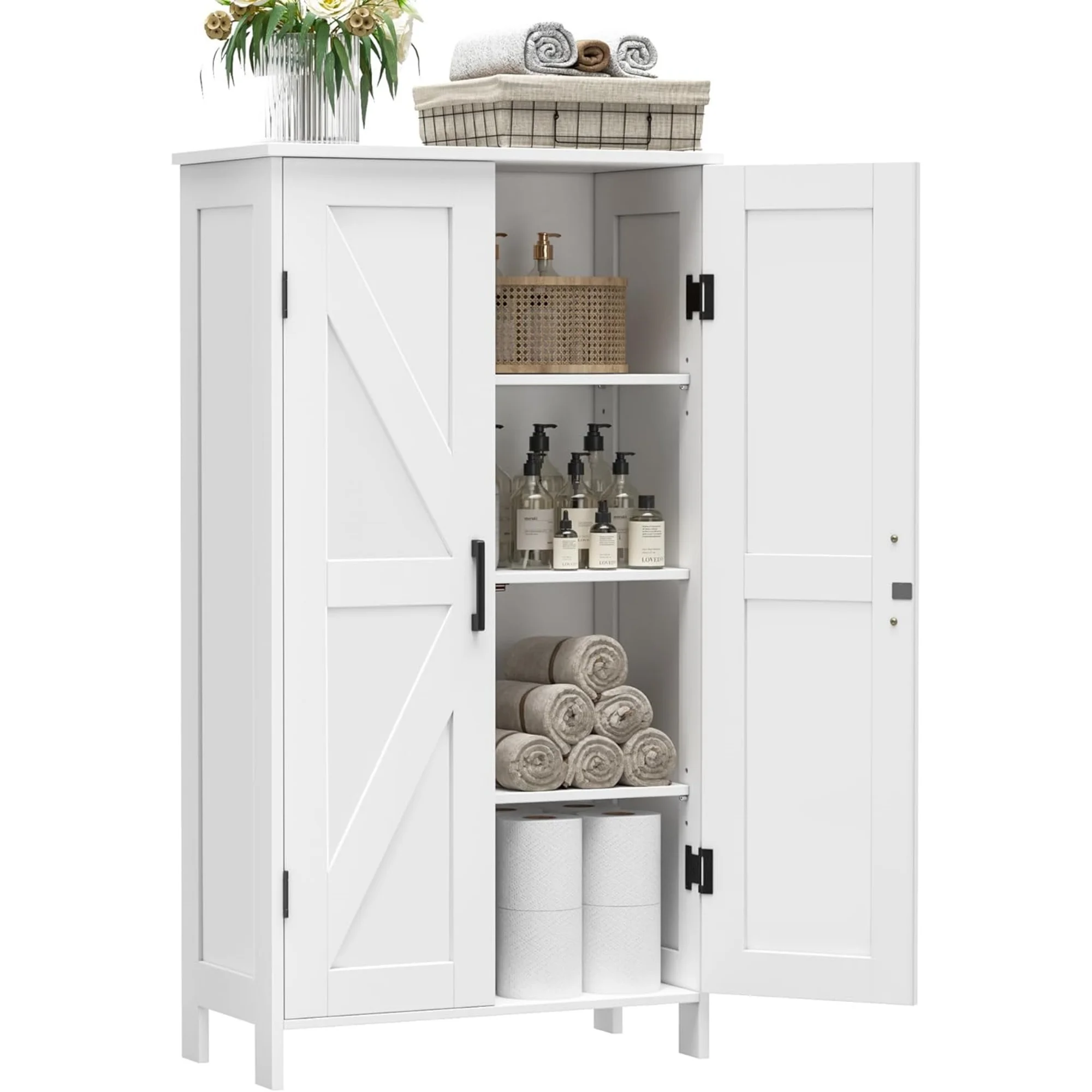 Farmhouse Bathroom Cabinet with Adjustable Shelves, Free-Standing Storage Cabinet with Barn Doors, for Kitchen, Living Room, Dining Room, Entryway, White
Farmhouse Bathroom Cabinet with Adjustable Shelves, Free-Standing Storage Cabinet with Barn Doors, for Kitchen, Living Room, Dining Room, Entryway, White