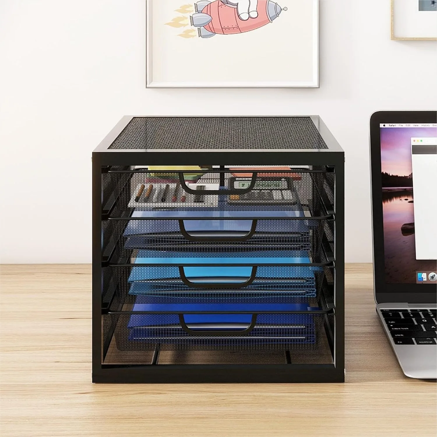 Mesh Desk Organizer with 4 Tier Sliding Drawers, Office Supplies Paper Sorter File Binder Storage for Home Office School, Black
Mesh Desk Organizer with 4 Tier Sliding Drawers, Office Supplies Paper Sorter File Binder Storage for Home Office School, Black