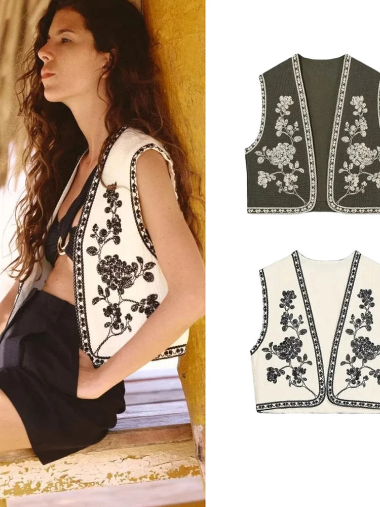 Summer New Arrival Women's Fashion High-End Embroidered Sleeveless Open Front Vest Contrast Color V-neck Short Length
Summer New Arrival Women's Fashion High-End Embroidered Sleeveless Open Front Vest Contrast Color V-neck Short Length