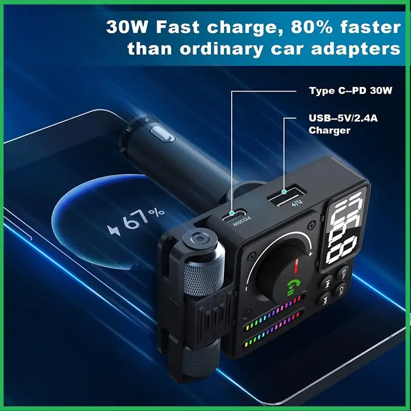 Usb Car Bluetooth Adapter Bluetooth 5.3 FM Transmitter, PD 30W Type C Fast Charge & USB Port, Hifi Treble & Bass Player
Usb Car Bluetooth Adapter Bluetooth 5.3 FM Transmitter, PD 30W Type C Fast Charge & USB Port, Hifi Treble & Bass Player