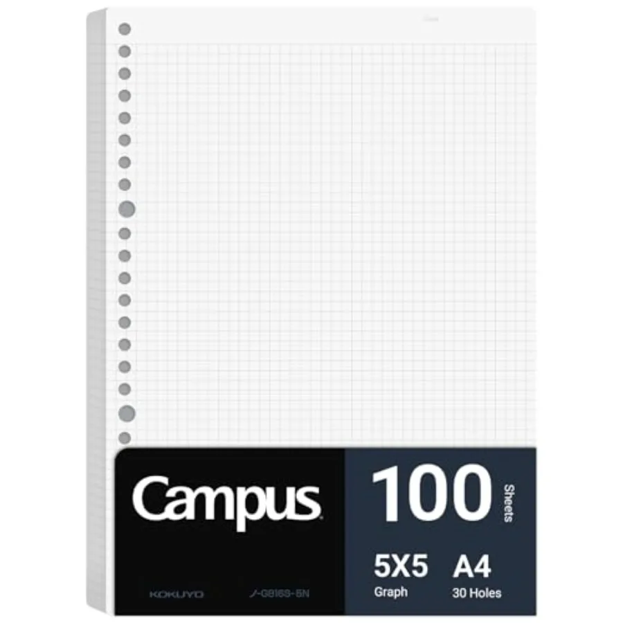 Campus Loose Leaf Paper for Binders, Business Type, Sarasara Smooth Writing, A4, 5mm Grid Ruled, 30 Holes, 100 Sheets, pH Neutr
Campus Loose Leaf Paper for Binders, Business Type, Sarasara Smooth Writing, A4, 5mm Grid Ruled, 30 Holes, 100 Sheets, pH Neutr