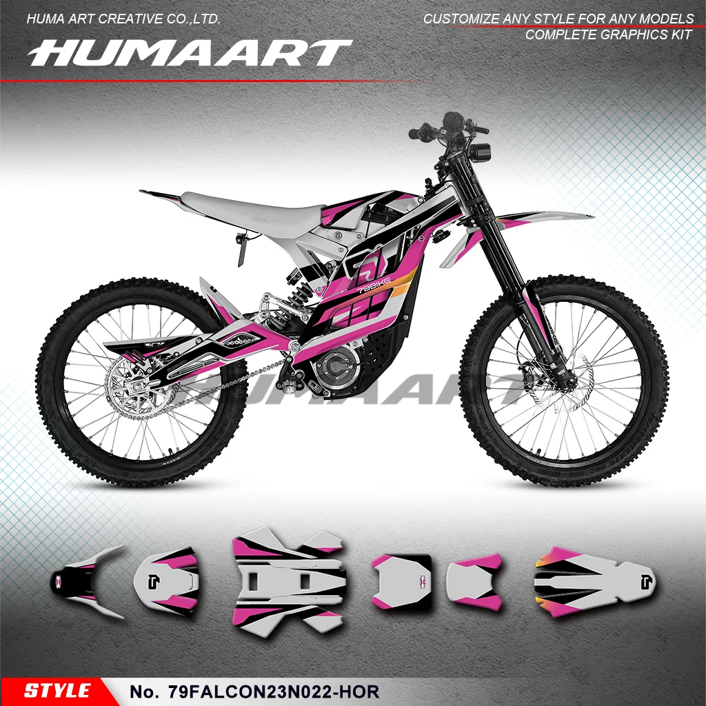 HUMAART Motorcycle Graphics Stickers Set for Electric Dirt Bike 79BIKE Falcon Pro 79 Bike, Style No.79FALCON23N022-HOR
HUMAART Motorcycle Graphics Stickers Set for Electric Dirt Bike 79BIKE Falcon Pro 79 Bike, Style No.79FALCON23N022-HOR