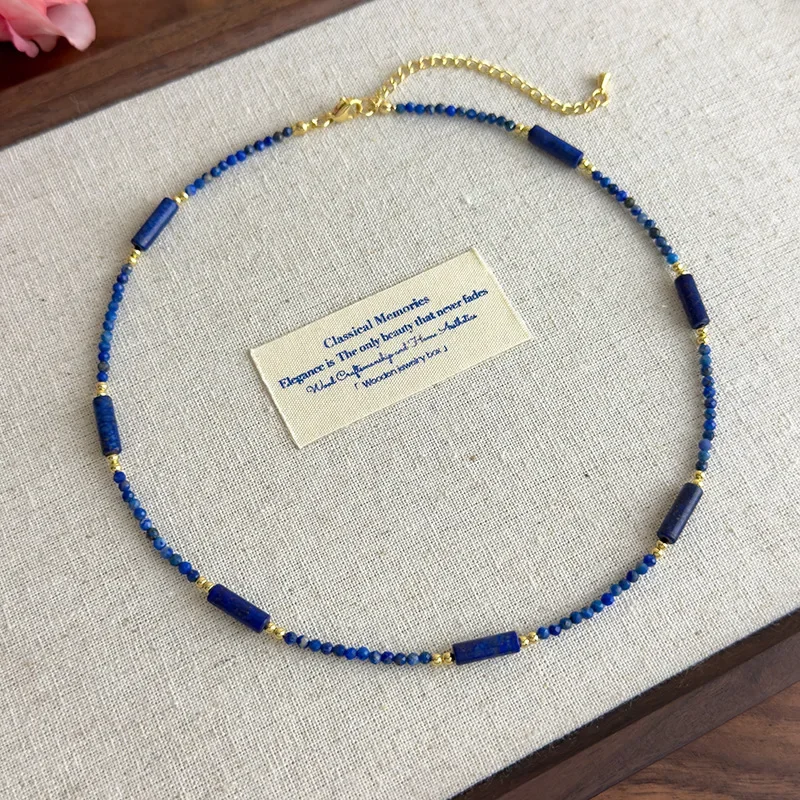 Chinese Style Blue Lapis Lazuli Natural Stone Beaded Necklace for Women 14K Real Gold Plated Copper Chain Strand Chokers
Chinese Style Blue Lapis Lazuli Natural Stone Beaded Necklace for Women 14K Real Gold Plated Copper Chain Strand Chokers