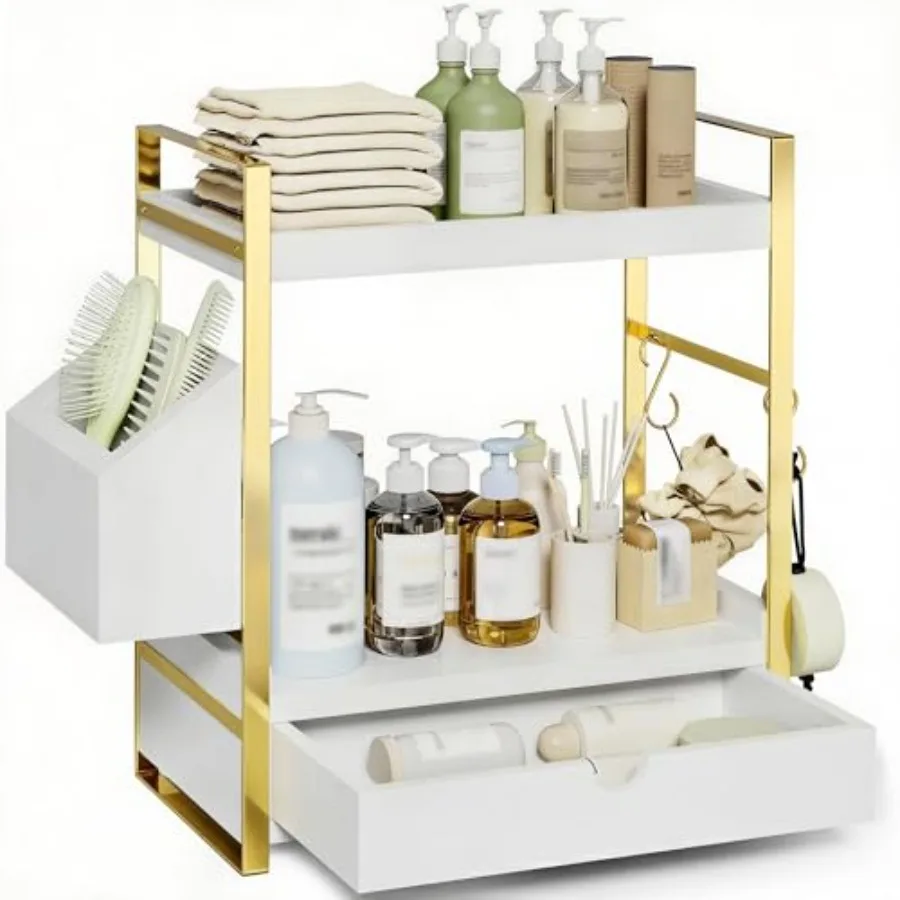2-Tier Bathroom Counter Organizer with Drawer and Basket, Wood Countertop Organizer for Storage, Skincare Organizers for Vanity
2-Tier Bathroom Counter Organizer with Drawer and Basket, Wood Countertop Organizer for Storage, Skincare Organizers for Vanity