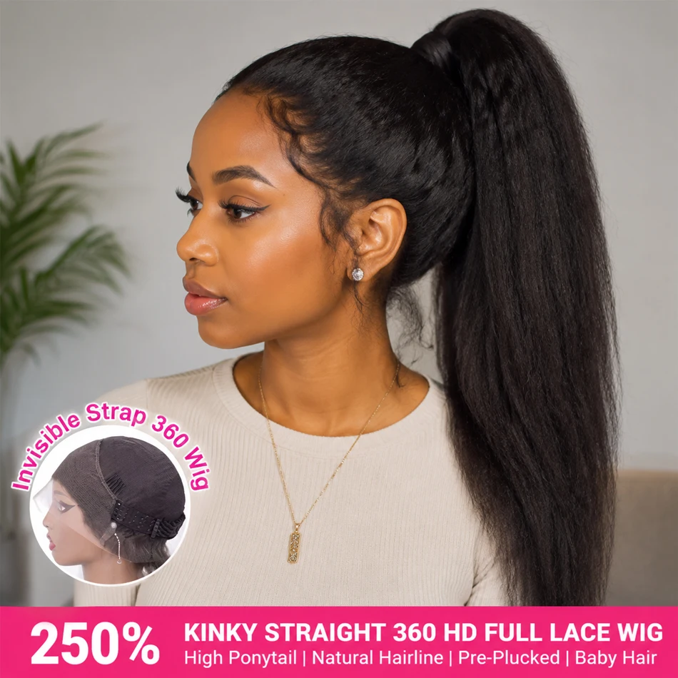 250% Density Kinky Straight 360 Full Lace Wig Hidden Strap Invisi Front Wigs Human Hair Pre Plucked Pre Cut HD Lace Transparent Lace 360 Frontal Glueless Wigs Wear and Go Brazilian Human Hair for Black Women 20 22 24 Inch
250% Density Kinky Straight 360 Full Lace Wig Hidden Strap Invisi Front Wigs Human Hair Pre Plucked Pre Cut HD Lace Transparent Lace 360 Frontal Glueless Wigs Wear and Go Brazilian Human Hair for Black Women 20 22 24 Inch