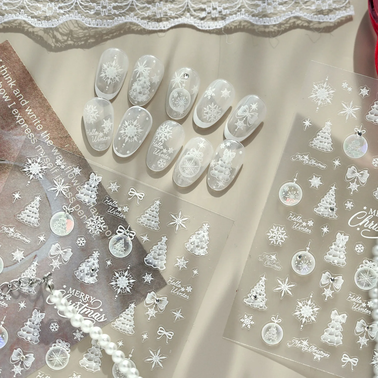 White Christmas Nail Stickers Pure Snow Globe Tree Design Fresh Cool Style Waterproof Self Adhesive for Holiday Party
White Christmas Nail Stickers Pure Snow Globe Tree Design Fresh Cool Style Waterproof Self Adhesive for Holiday Party