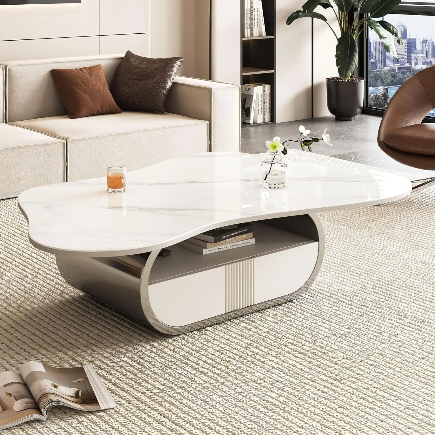 Modern Cloud-Shape Stone Coffee Table with Geometric Stainless Steel Base and Storage Drawer Luxury Living Room, Customized
Modern Cloud-Shape Stone Coffee Table with Geometric Stainless Steel Base and Storage Drawer Luxury Living Room, Customized