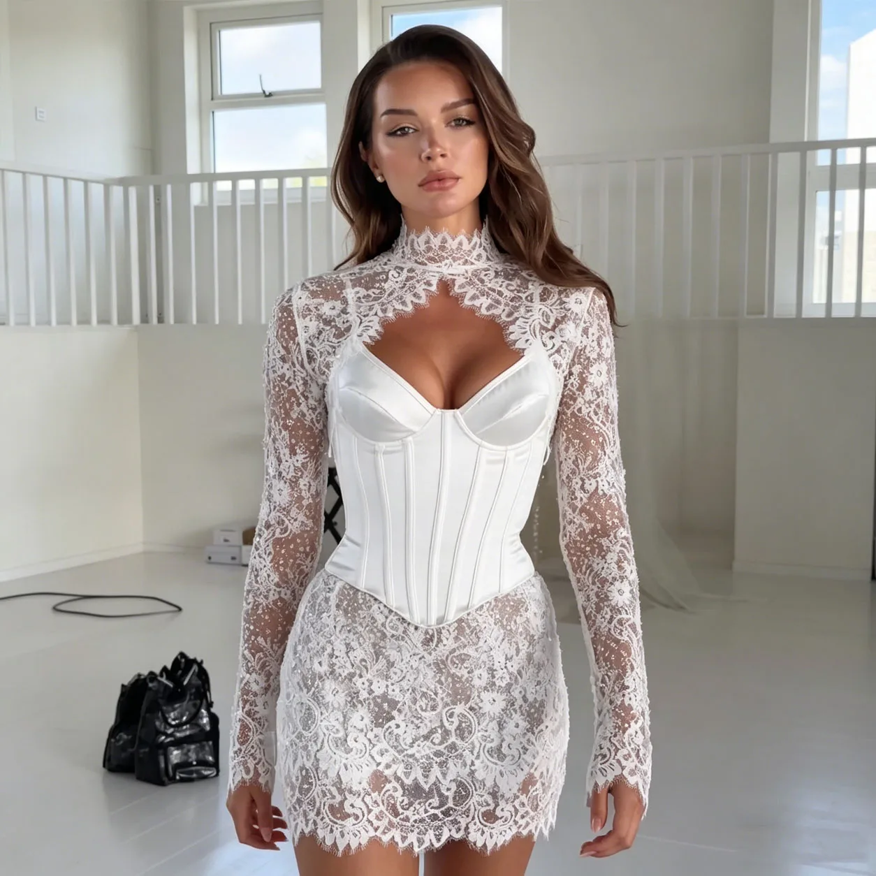 Sexy Mini Bride Gowns Backless Full Sleeve High Neck Lace Reception Wedding Dress Above Knee Bodycon Bride Dresses Customized
Sexy Mini Bride Gowns Backless Full Sleeve High Neck Lace Reception Wedding Dress Above Knee Bodycon Bride Dresses Customized