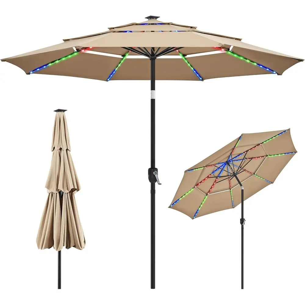 3-Tier Patio Umbrella with 24 LED Lights, 8 Ribs, Adjustable, Easy Crank for Outdoor Spaces
3-Tier Patio Umbrella with 24 LED Lights, 8 Ribs, Adjustable, Easy Crank for Outdoor Spaces
