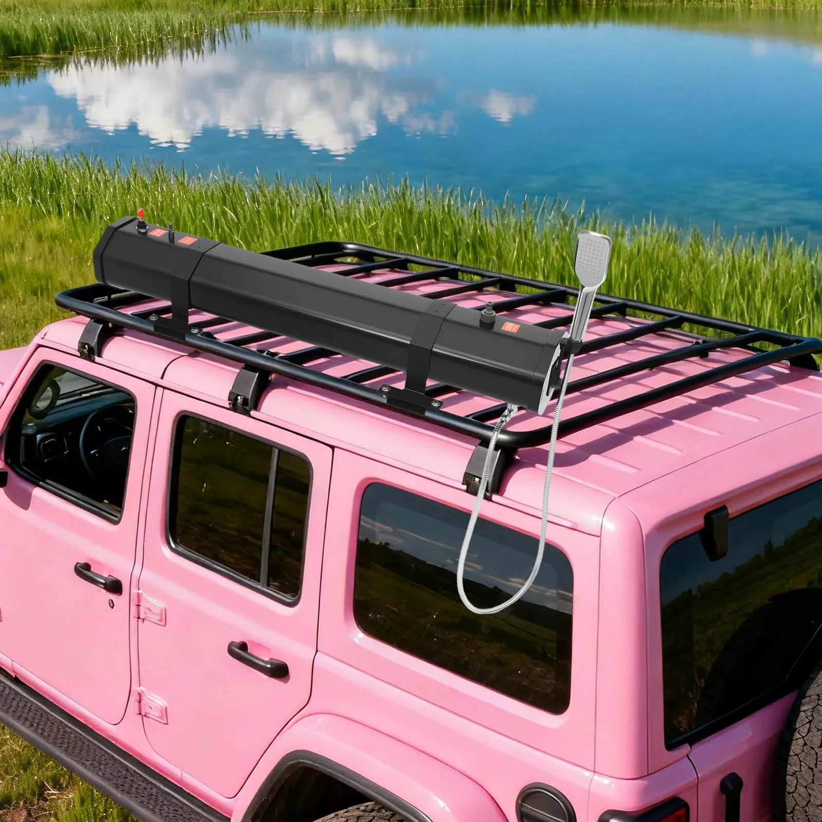 8-Gallon Roof Rack Mounted Camping Shower with Pressurized Water Tank, including 5.58 ft Hose and Shower Head (30L/7.93 Gal)
8-Gallon Roof Rack Mounted Camping Shower with Pressurized Water Tank, including 5.58 ft Hose and Shower Head (30L/7.93 Gal)