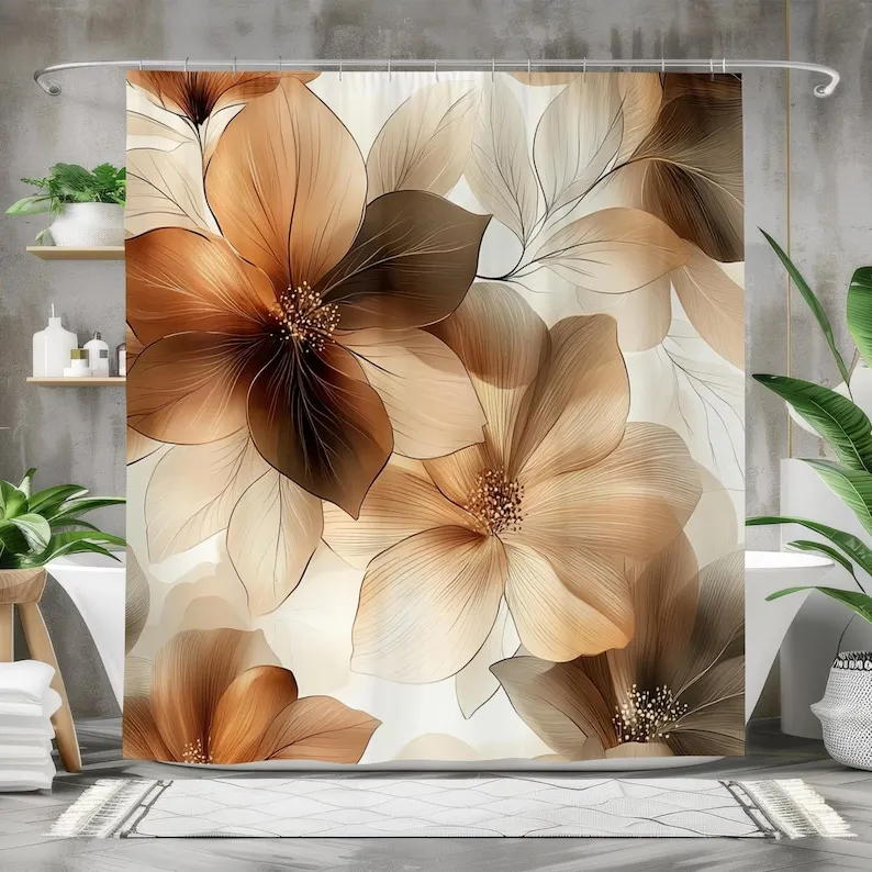 Floral Shower Curtain, Bathroom Decor, Waterproof Fabric, Beige and Brown Flower Design, Nature Inspired, Modern Bath Curtain
Floral Shower Curtain, Bathroom Decor, Waterproof Fabric, Beige and Brown Flower Design, Nature Inspired, Modern Bath Curtain