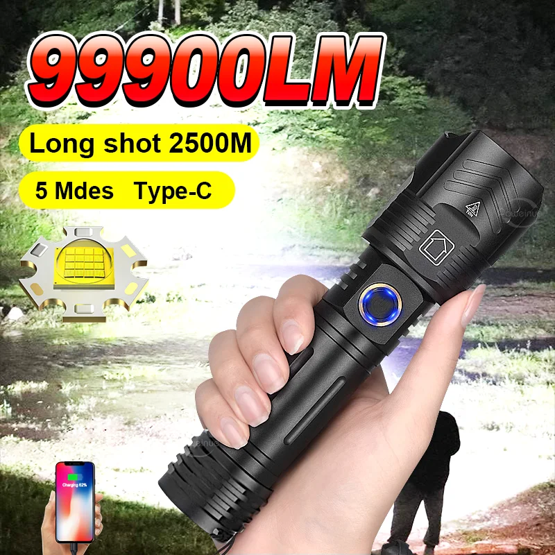 High Power LED Flashlight Rechargeable USB Flashlights Strong Light Long Range 2500M Zoom Tactical Torch For Fishing Emergency
High Power LED Flashlight Rechargeable USB Flashlights Strong Light Long Range 2500M Zoom Tactical Torch For Fishing Emergency